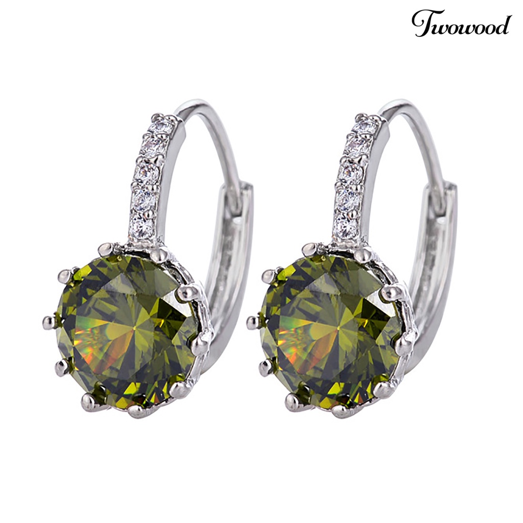 1 Pasang Anting Bentuk Bulat Kecil Bahan Metal Aksen Cubic Zirconia Untuk Wanita Drops