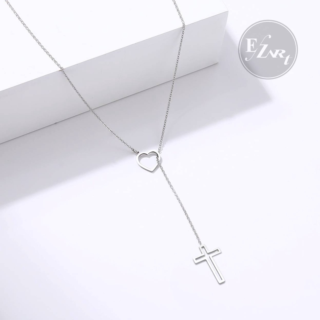 KALUNG Y SHAPE LIONTIN SALIB CROSS INFINITY LOVE JESUS HEART BAHAN STAINLESS STEEL ANTI KARAT PRIA WANITA