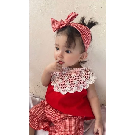 ADELINE Baju Setelan Dress Bandana Sepatu Pergi Lucu Fashion Anak Bayi Perempuan Cewek Terlaris Lucu