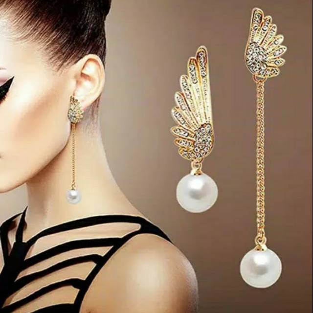 Anting fashion wanita motif wing angel mutiara imitasi cantik