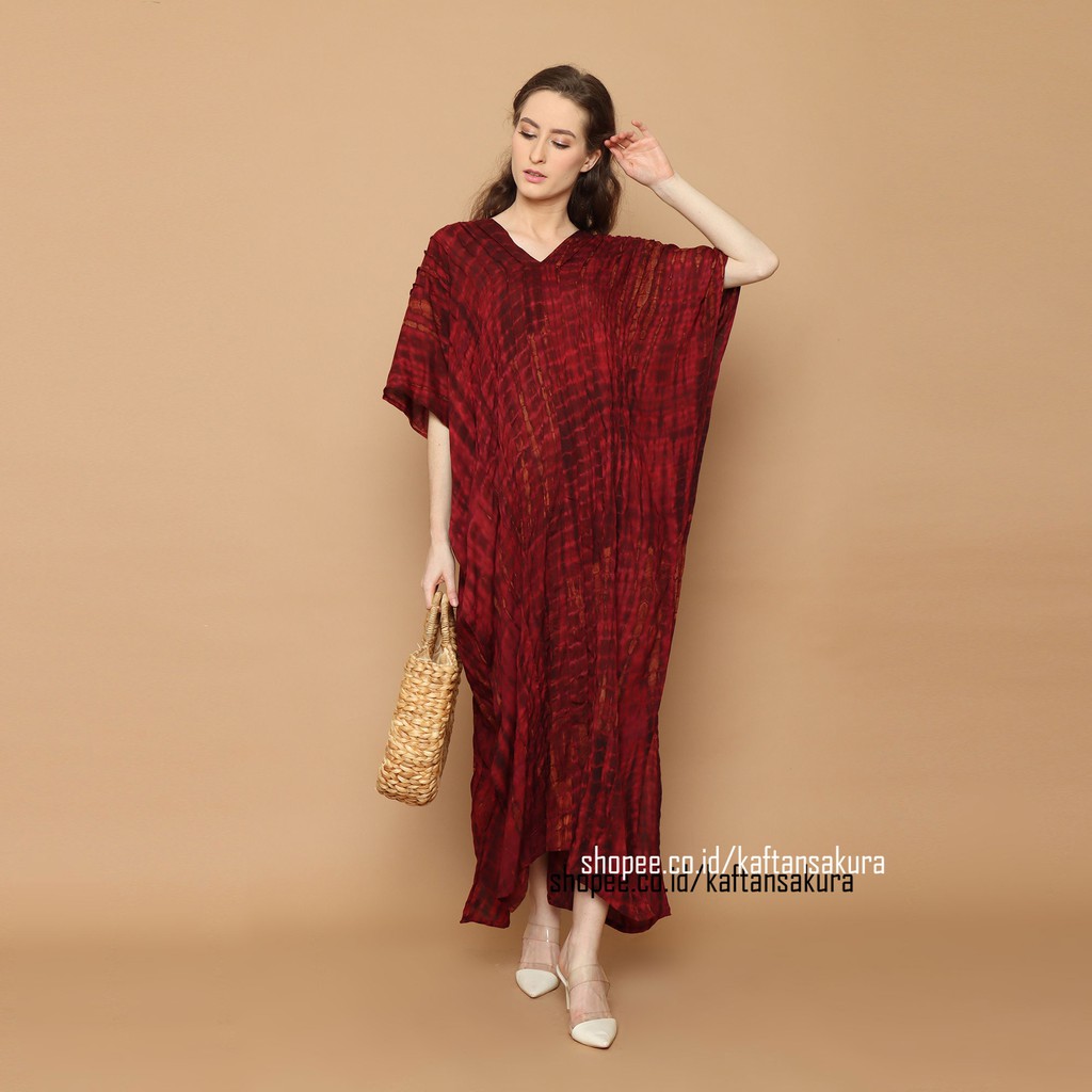 REAL PICT  KAFTAN TIE DYE ORIGINAL BALI WARNA MERAH OVERSIZE ELEGANT