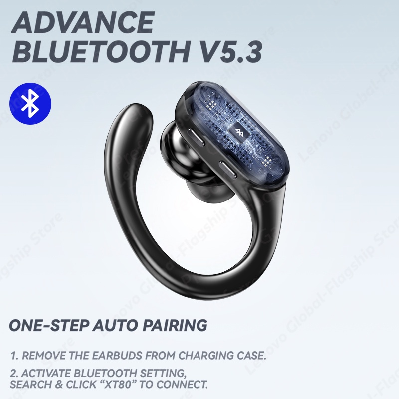 Original Lenovo XT80 TWS Headset Bluetooth 5.1 Wireless Gaming Earphone with Microphone Stereo Earbuds Musik Olahraga