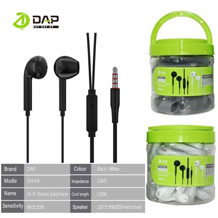 DAP DH-F4 Headset Kabel Surround Stereo Earphone Jack 3.5mm 1.25m with Microphone Subwoofer