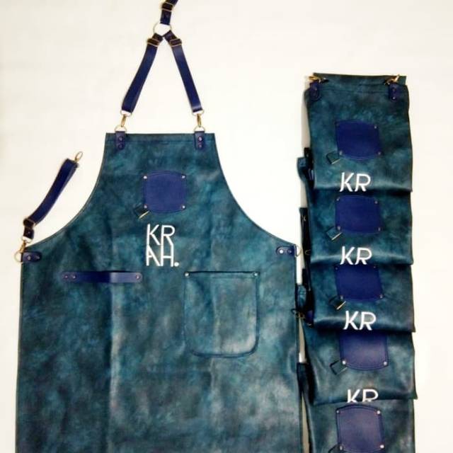 apron barista celemek barbershop celemek barista waiter koki masak full premium synthetic leather include bordir logo