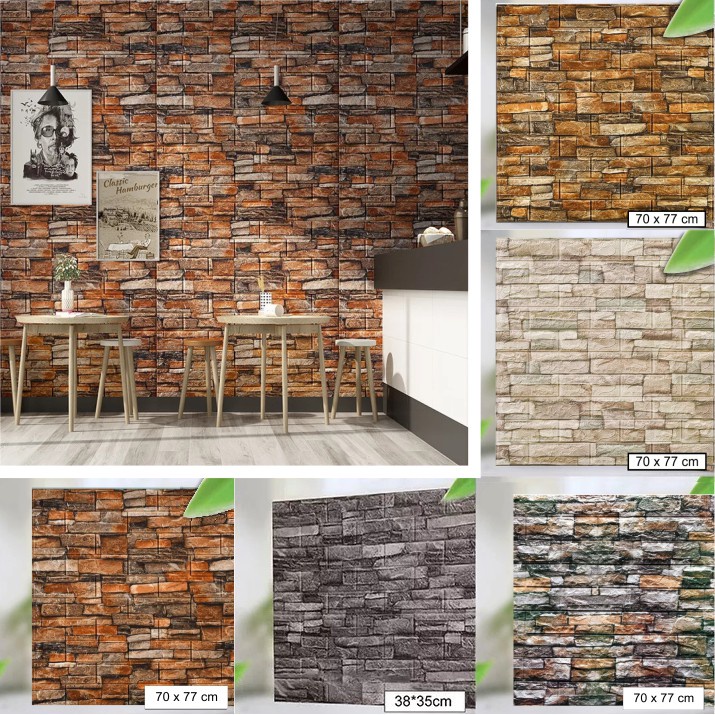Paket 10 Lembar Wallpaper Dinding 3D Embossed, Bahan Foam Timbul Motif Batu Bata Alam / Wallfoam Dekorasi Rumah-2