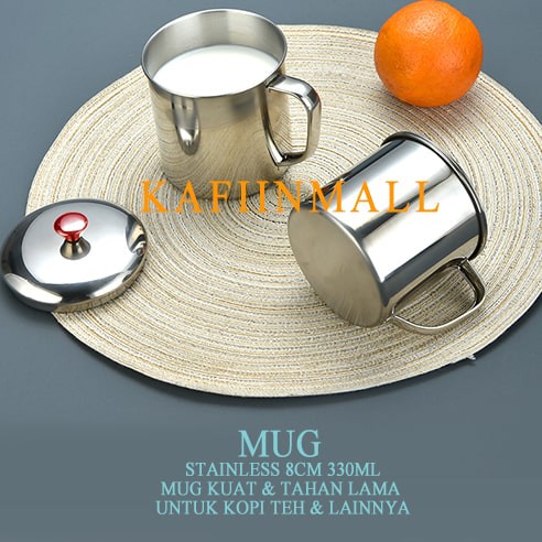 Mug Stainles 8CM 330ML/Mug Tea Dan Coffe Multifunction with Cover / Mug Murah / Muk stainless 250ml