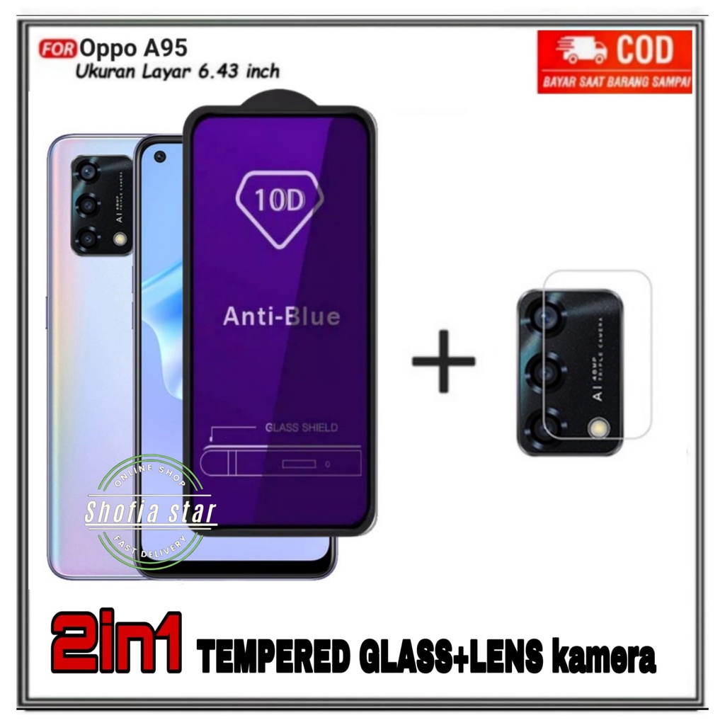 PAKET 2IN1 TEMPERED GLASS BLUE LIGHT OPPO A95 A74 A55 A54 4G/5G TG LAYAR ANTIGORES KACA FULL COVER