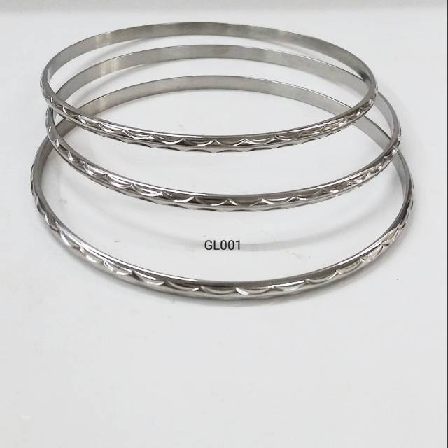 Gelang tangan keroncong set 3 titanium silver