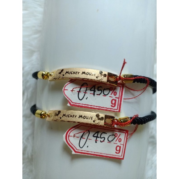 Gelang Plat Emas, kadar 8 K (375%) + tali serut hitam (berat 0,450 gram) GELANG TALI PLAT EMAS