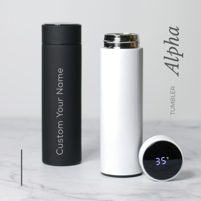 Jual Custom Tumbler Smart Led Suhu Grafir Nama Alpha Smart Tumbler Led Suhu Custom Tumbler Botol 0246