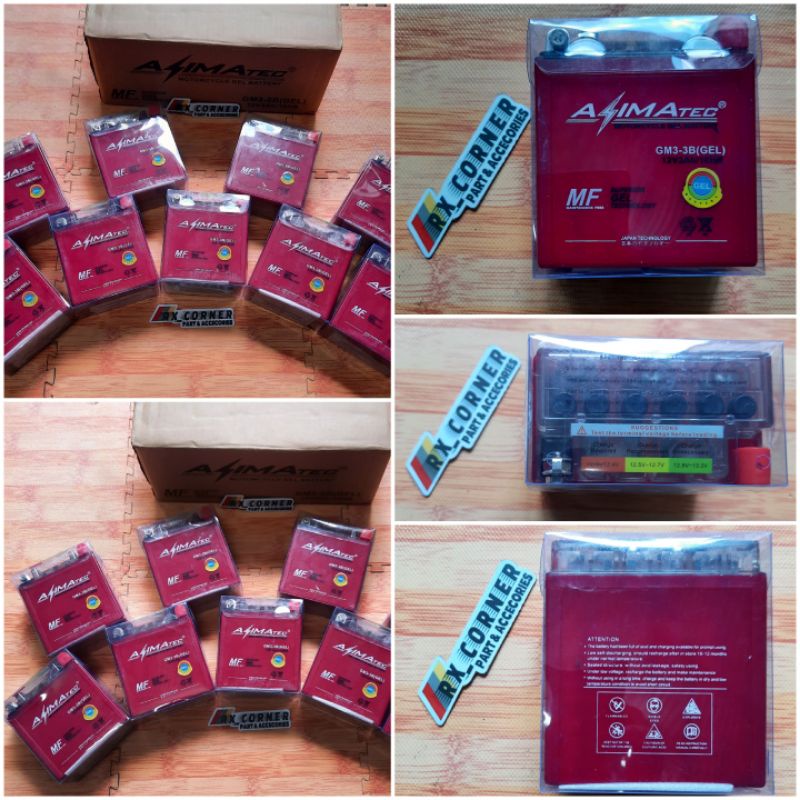 Aki Motor Yamaha RX-King rxking Kawasaki Ninja r ASIMATEC GM3-3B  (GEL) Accu Kering Murah / Aki Keri