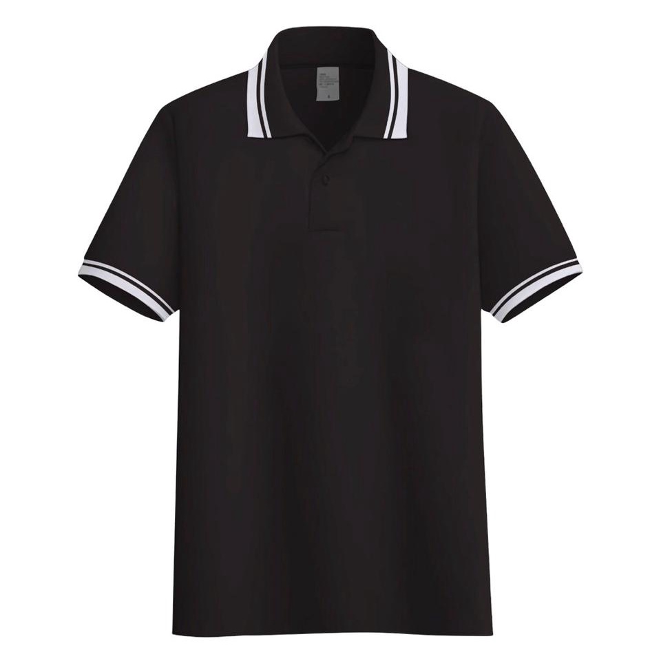 Kaos polos - Poloshirt Hitam kerah stripe | kaos kerah pria polo shirt lengan pendek | atasan baju kaos seragam polos