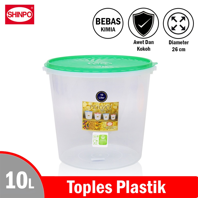 SHINPO Toples Plastik Dengan Tutup 10 Liter Sealware Jar Peacock