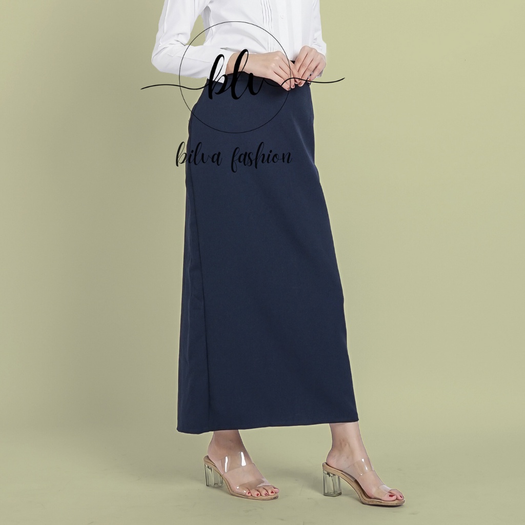 Rok Span Line A Formal Polos Rok Panjang Wanita Rok Kerja Wanita Rok Kantor Wanita-Navy