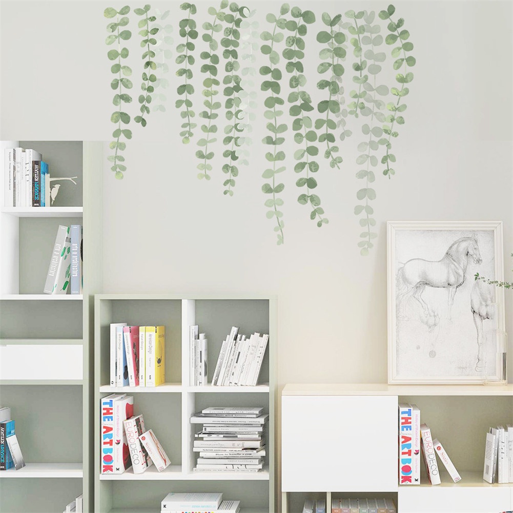 ღ Hijau Tanaman Stiker Dinding Tirai Vertikal Stiker Hijau Tanaman Stiker Jendela Sofa TV Latar Belakang Meja Dekorasi Dinding Stiker Lukisan untuk Ruang Tamu Kamar Tidur Pintu Dekorasi