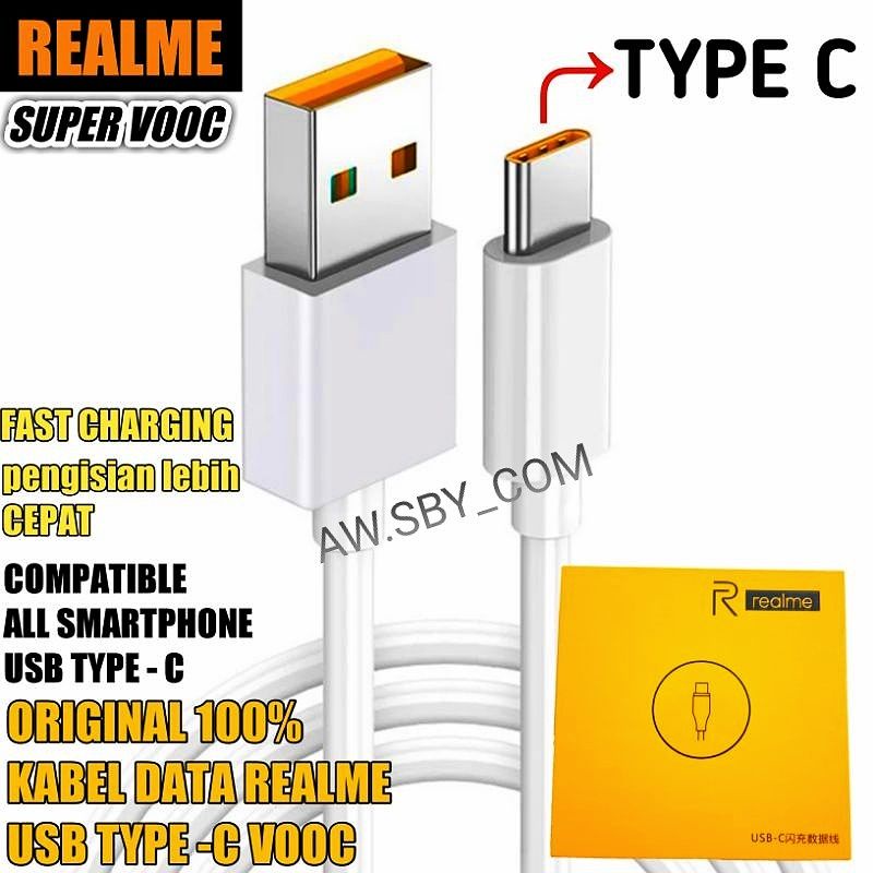 KABEL DATA REALME TYPE C SUPER VOOC DART REALME X/ XT/X2/ 5 PRO/ 7/7i/8i/ 7 PRO/C17/C25/C25S/C31/C35/NARZO 20 30A 50A