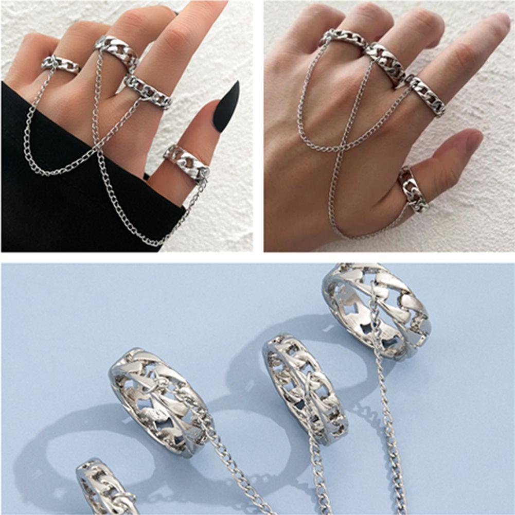 Lily 2Pcs /Set Rantai Liontin Cincin Perhiasan Aksesoris Pesta Melingkar Geometri Alloy Rotate Rings Rings Set