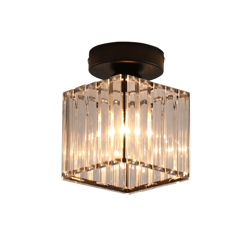 Lampu kristal plafon rumah Lampu ceiling kristal kotak modern crystal round ceiling lamp-6