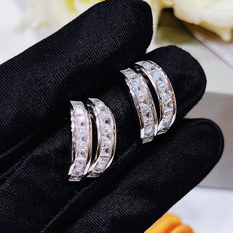 Anting Stud Zircon Arc Metal Gaya Korea Untuk Wanita