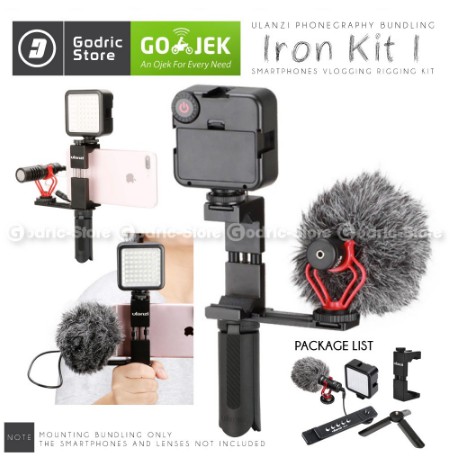Paket Vlog Ulanzi IRON KIT 1 LED Smartphone Video Vlogging , Grip Holder HP dan Mic BOYA BY-MM1