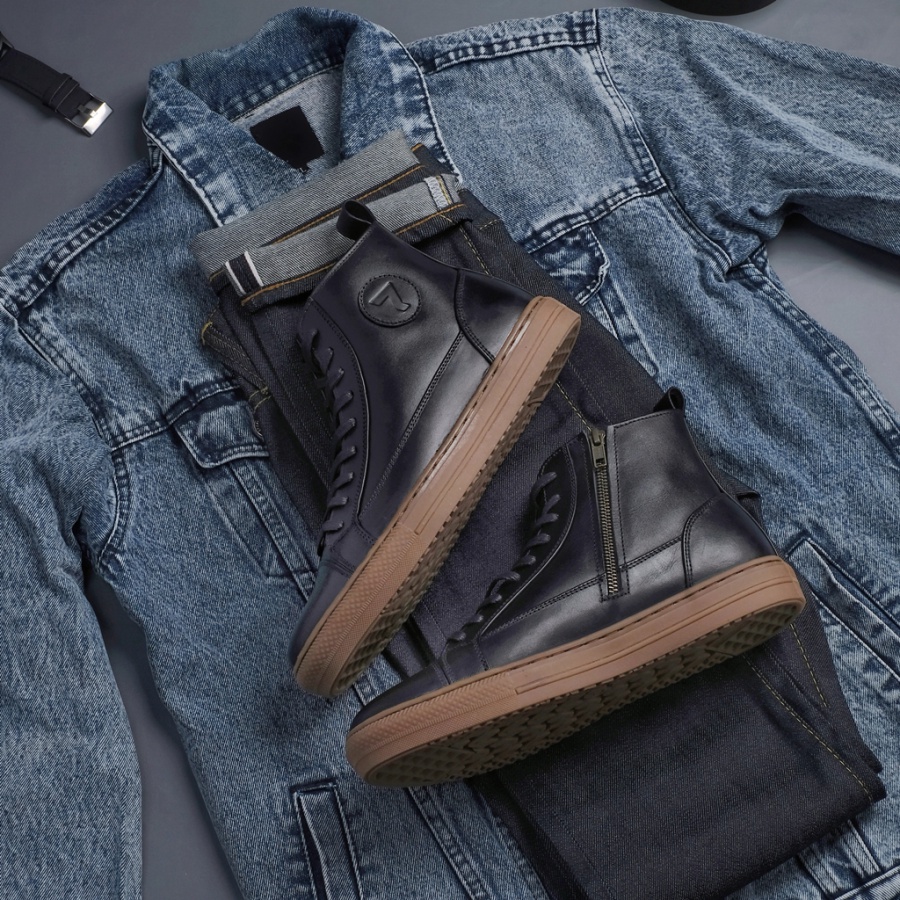 BRAVE BLACK SOLID GUM ORIGINAL x REYL MAN Sepatu Kulit Sapi Asli Pria Boots Tinggi Hitam Tali Resleting Casual Formal Klasik Vintage Jalan Kuliah Kerja Touring Riding Motor Classic High Zipper Boot Genuine Leather Footwear Big Size Ukuran Jumbo 44 Branded
