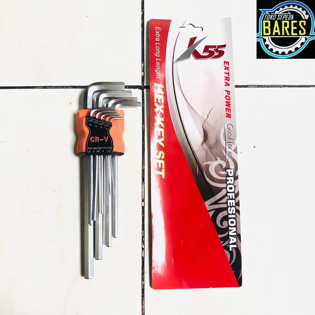 Kunci L Set K55 ER-HHKS-3EP T10-T50 9 Pcs 1.5 - 10 mm Extra Long / Hex Key