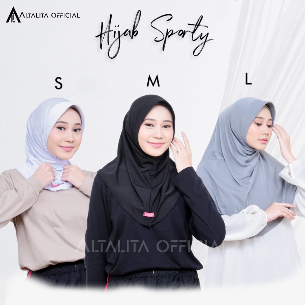 Altalita - Krudung Sporty Nadira Hamidah Instan All Size Ukuran S M L Menutup Dada pet Antem Bahan Jersey Premium Cocok untuk Sekolah Olahraga Volly Futsal Senam dan Sehari-hari