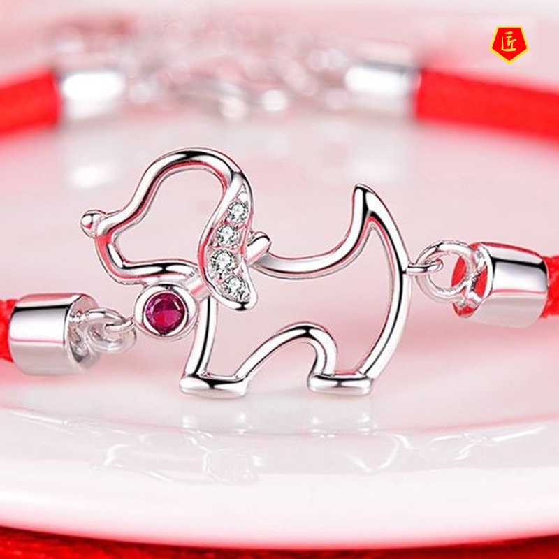 [Ready Stock]Women's 925 Silver Red Rope Lucky Dog Bracelet