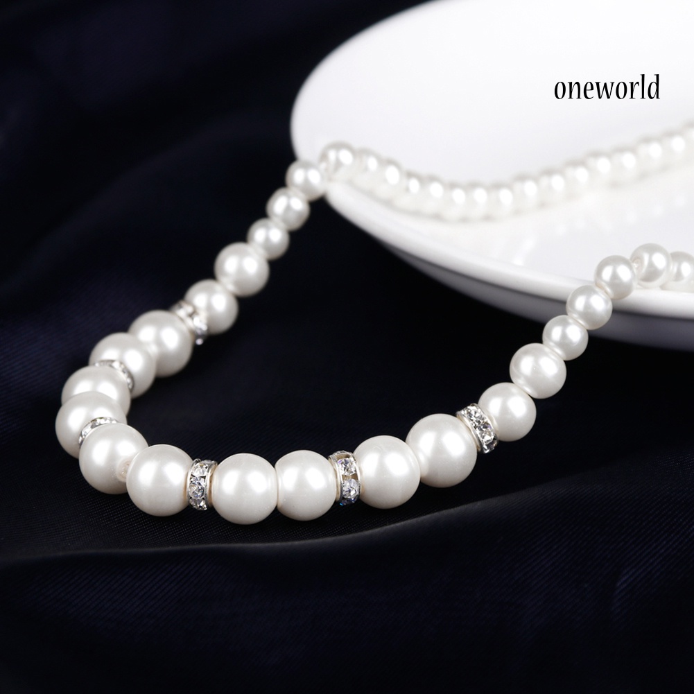 OW@ Women Fashion Chic Rhinestone Faux Pearl Beads Earrings Necklace Jewelry Set