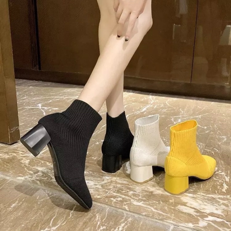 Knit Ankle Heels Boots  Boots Rajut  hak tapak tahu