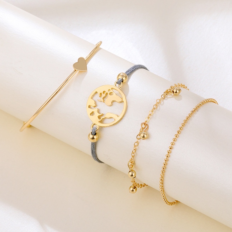 4Pcs Fashion Emas Cinta Pembukaan Vintage Gelang Set Wanita Perhiasan Aksesoris