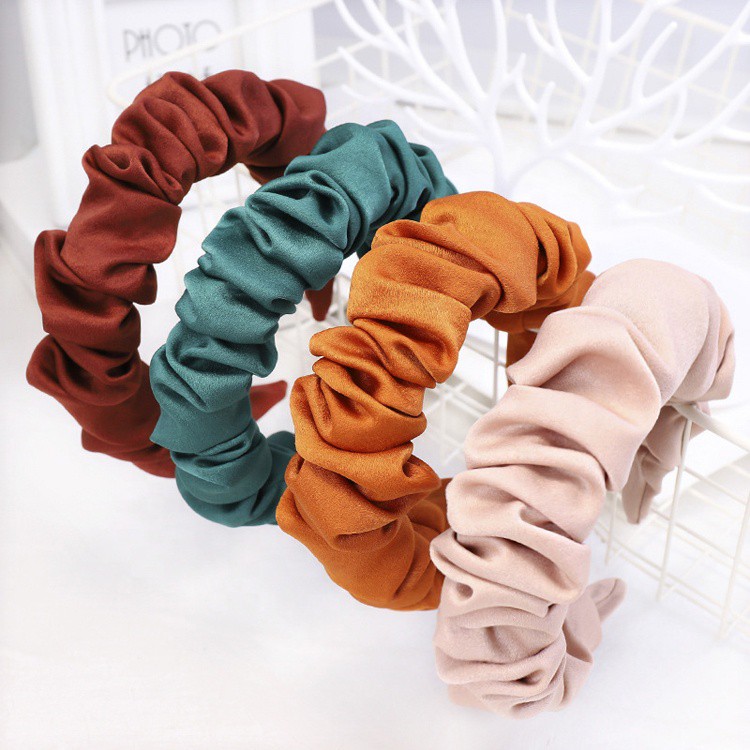 PREMIUM BANDO SCRUNCHIE RUFFLE ALA KOREA - Bandana Kerut Korea - Matte Scrunchie Velvet Headband