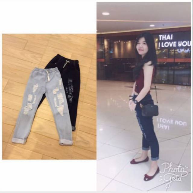 long ripped jeans / boyfriend jeans import bkk / celana denim sobek