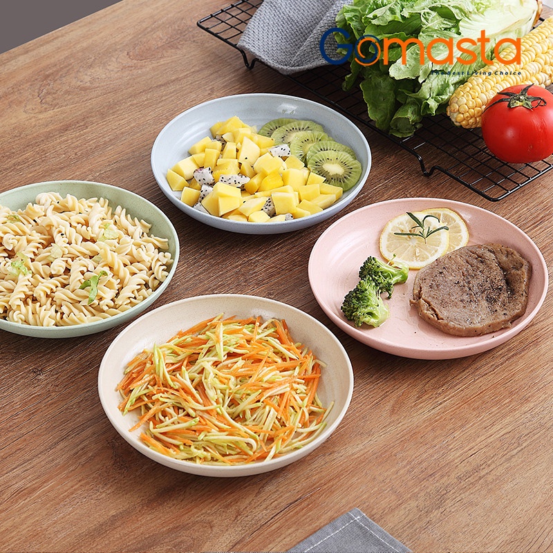 Gomasta GO-P01 Dinner Plate Piring Bulat 20x3.2cm Piring Makan Piring Bulat Wheat Straw Warna Warni-Biru