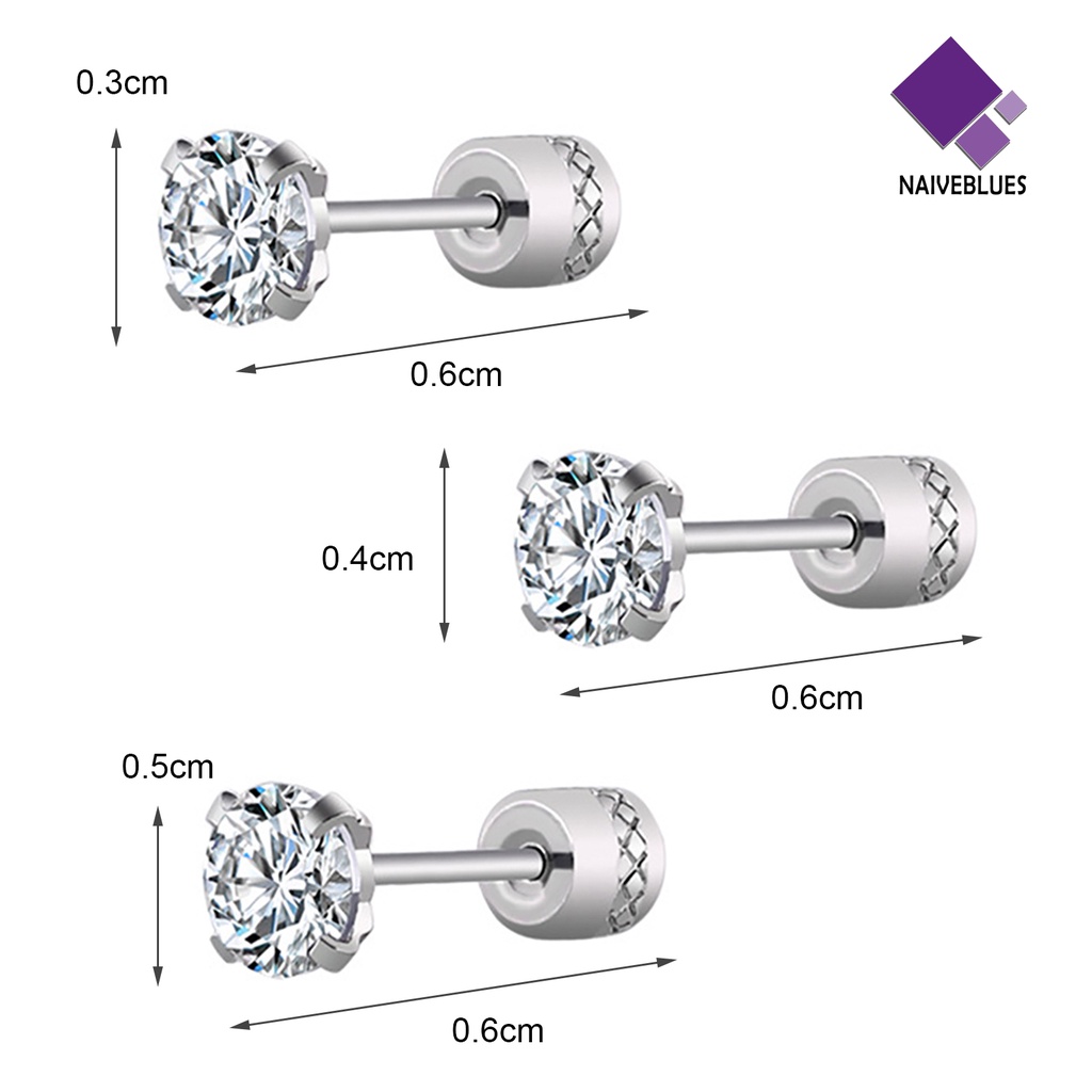 Anting Stud Berlian Imitasi Bentuk Bulat Bahan Titanium Steel Untuk Unisex