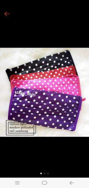 Masker Kain Polkadot Lusinan - Tali Sambung Free Plastik Opp