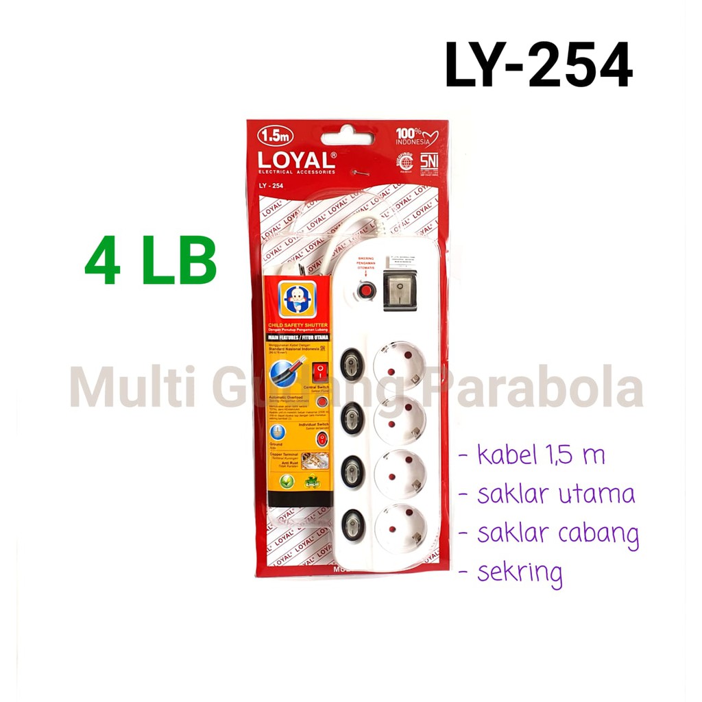 Stop Kontak Multitap Loyal LY 254 SNI  4 Lubang + Saklar + kabel 1,5 M