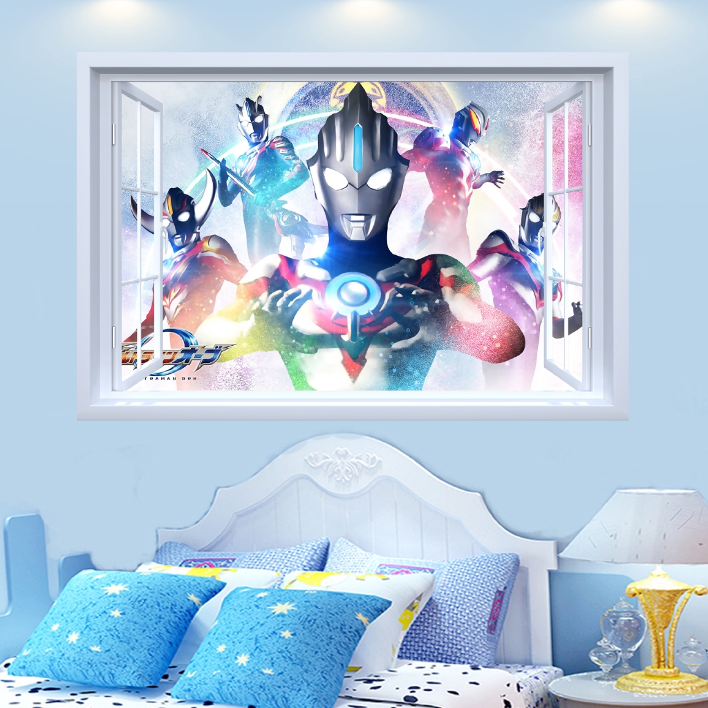 Perekat Diri Tidur Ultraman Stiker Dinding Dinding Kartun Kertas Boy Ruang Hiasan Dinding Anak Anak