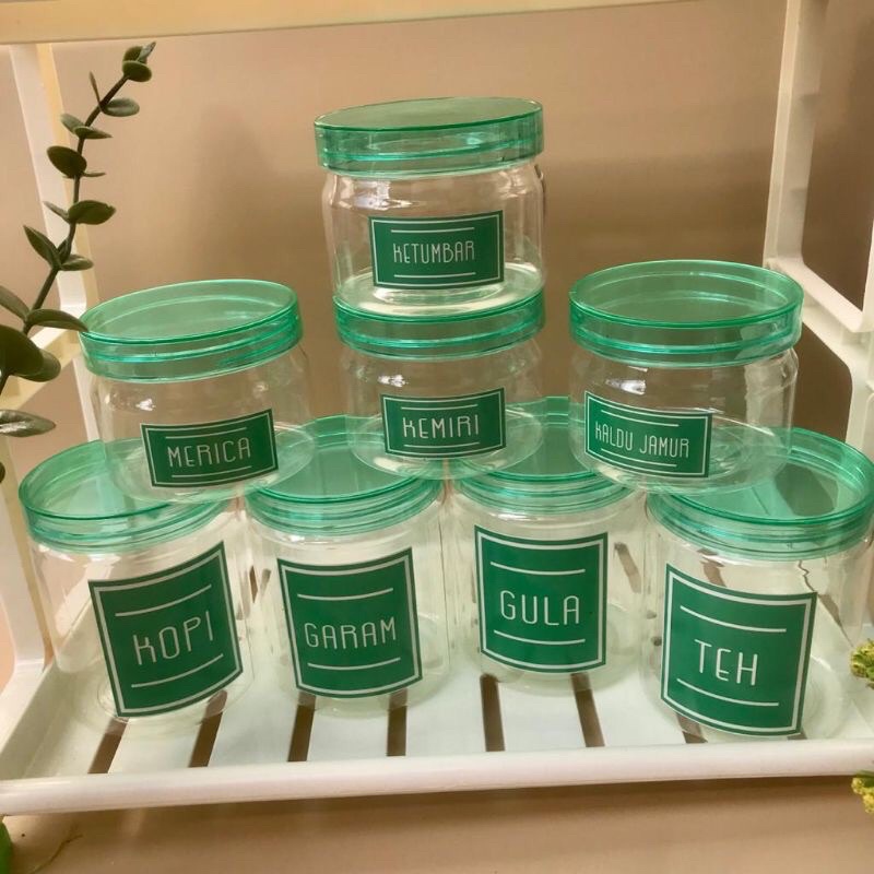 TOPLES PLASTIK TEMPAT BUMBU DAPUR WARNA HIJAU MODEL MINIMALIS FREE STIKER ANTI AIR