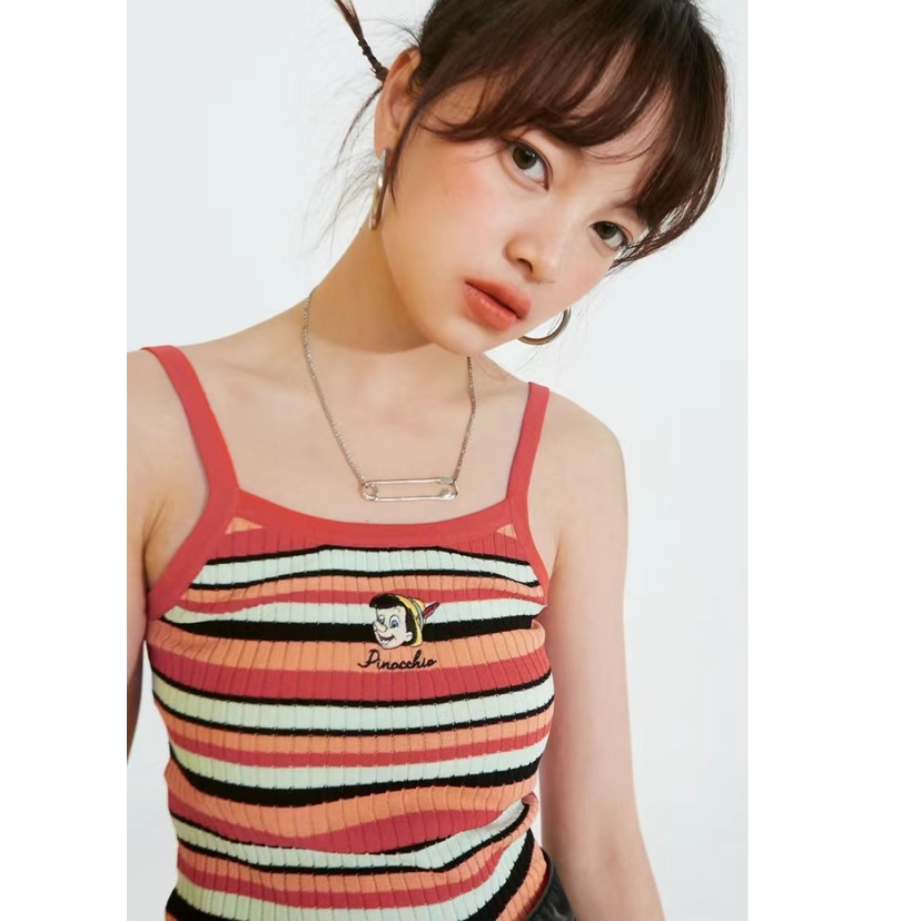 【Elegant】Summer  Vacation Backless Striped Knitted  Camisole 7422