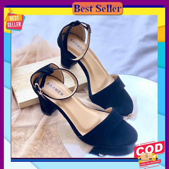 Aliyah Fashion Store - Sandal Heels Model Tali Gesper / Hak Tahu 5 Cm  Sarmer - Suede Jasmine Heels