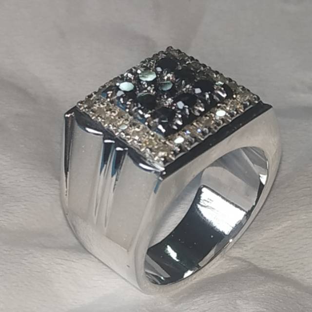 Cincin berlian hitam samping berlian eropa ring perak