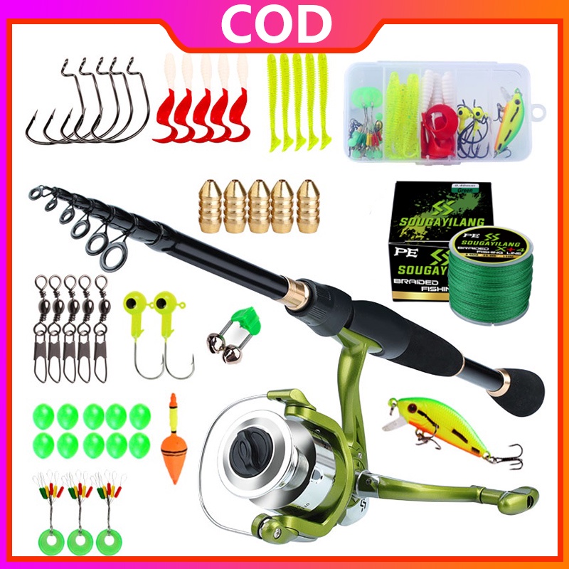 Sougayilang 1.8M-2.4M Portabel Teleskopik Joran Pancing Reel Pancing Set Spinning Fishing Rod dan Spinning Reel dan Fishing Line Lure Fishing Set