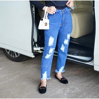 Tq88indonesia Fashion Celana Jeans Panjang Wanita Terbaru / FOLKY BOYFRIEND RIPPED JEANS / Celana Casual Cewek / Ootd