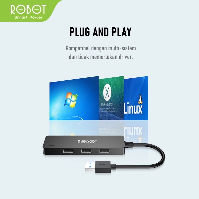 ROBOT USB Hub H160 4 Ports USB 2.0 &amp; USB 3.0 High Speed 5GBPS Original - Garansi Resmi 1 Tahun