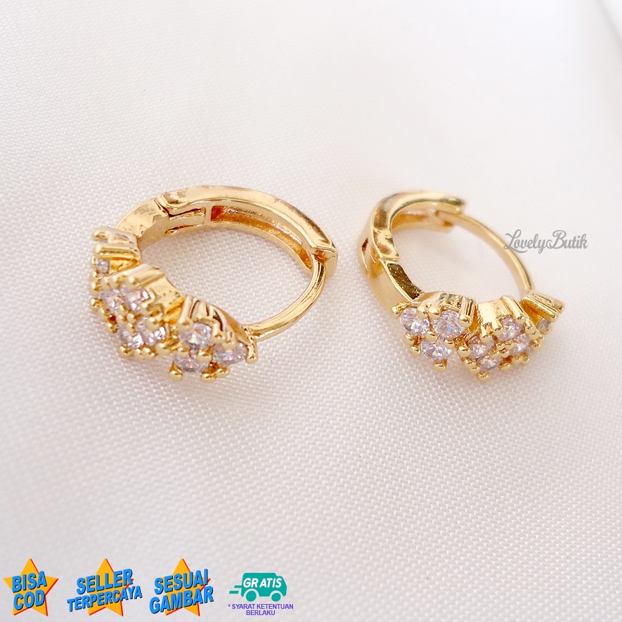 Lovelybutik Anting Jepit Xuping Dewasa Imeld4 Anting Wanita Anti Karat Model Bunga Diamond Lapis Emas