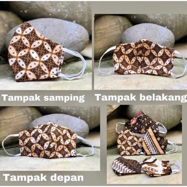 Masker kain batik  keris  model duckbill tali karet LUSINAN 