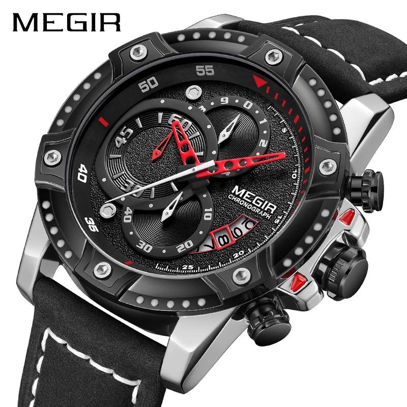 MEGIR 2130 Jam Tangan Pria Analog Chronograph Tali Kulit WATCHKITE WKOS