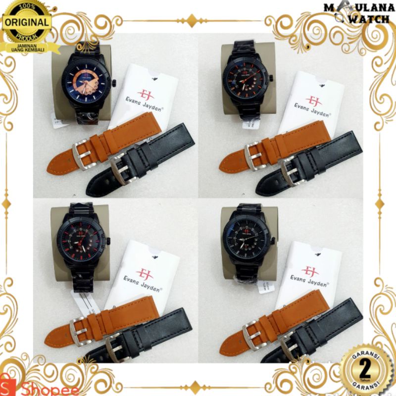 JAM TANGAN PRIA WANITA | RANTAI | KULIT | KARET | MURAH | PRIA EVANS JAYDEN 5005 ORI