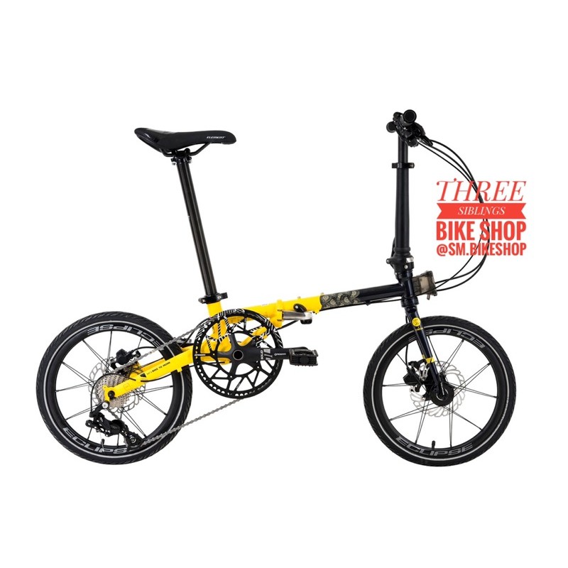 SEPEDA LIPAT ELEMEN TROY X 10 B2W BATIK EDITION YELLOW BLACK 16 INCH, CHROMOLY, HYDRAULIC DISC BRAKE